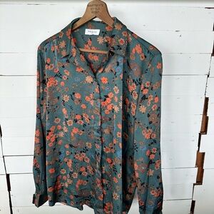 Floral Men's Shirt in Teal and Orange